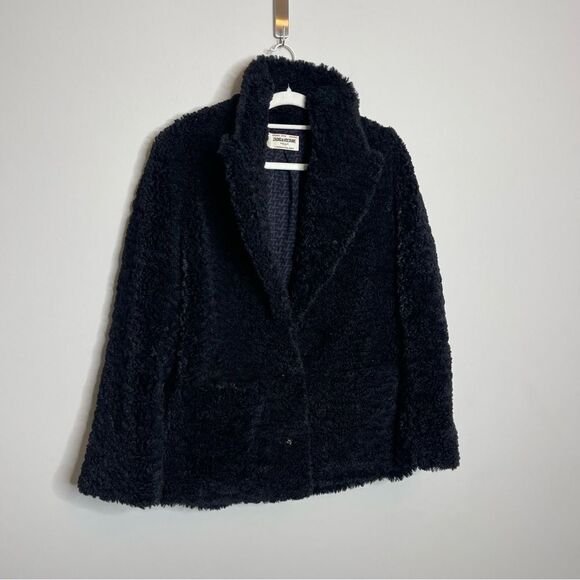 $498 ZADIG &VOLTAIRE WOMEN'S JACKET/ COAT TEDDY SOFT Fleur Soft Black NWT - Picture 12 of 15